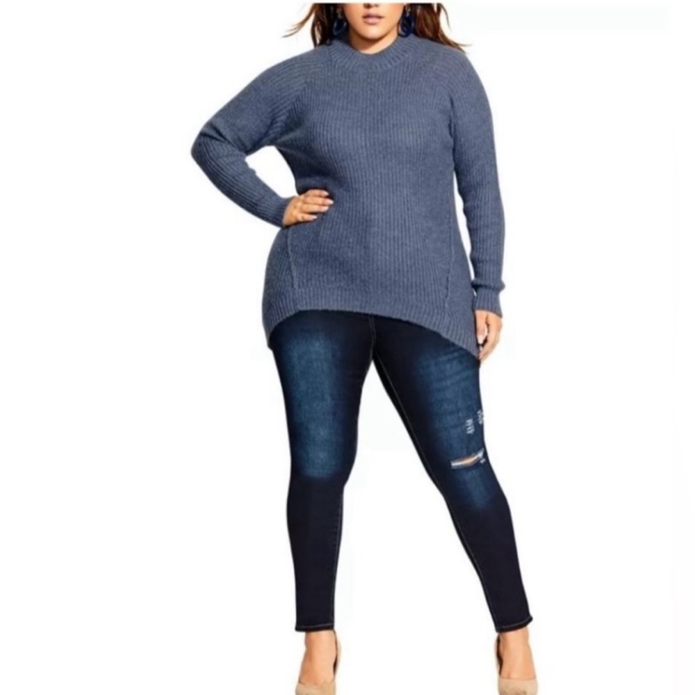 City Chic Ribbed Mock Neck Sweater Blue Size 18